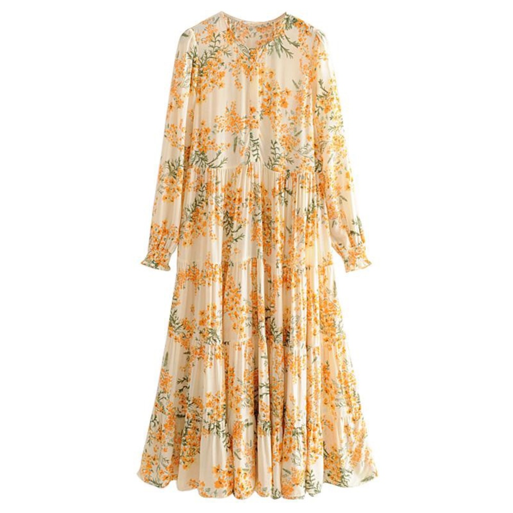 Vintage style loose floral maxi dress sz L